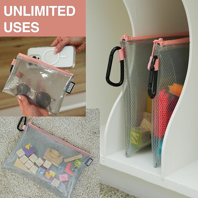 GOBAGS Air Production Multi-Size Clear Zipper Pouch (4-Pack) – Cable Organizer & Travel Gear Bag for Electronics, Camera Accessories, Tool Pouch & Small Tech Storage (Pink)