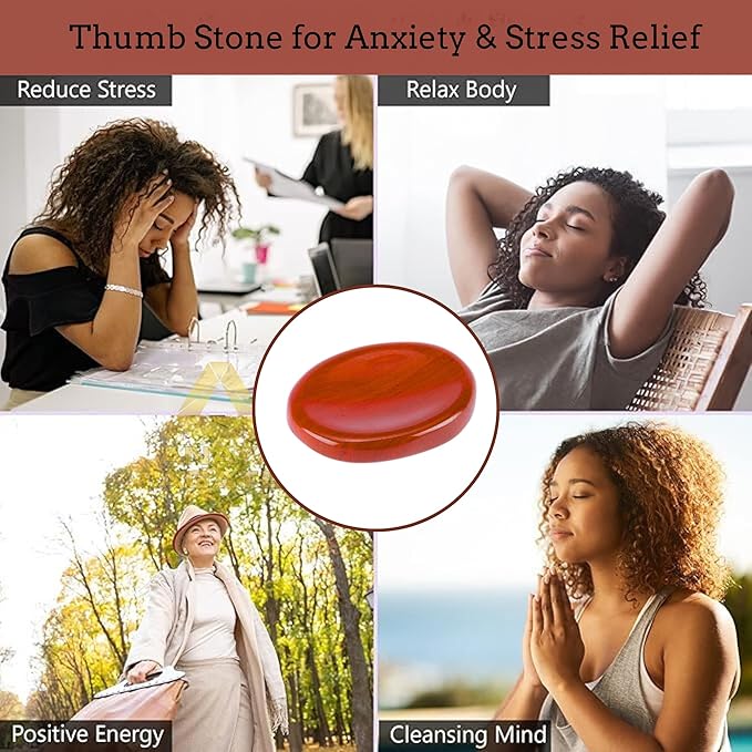 Red Jasper Worry Stone – Crystal Thumb Worry Stones for Anxiety, Stress – Relaxing and Soothing Balance Stones for Meditation, Stress Relief – Healing Stones and Crystals for Men and Women