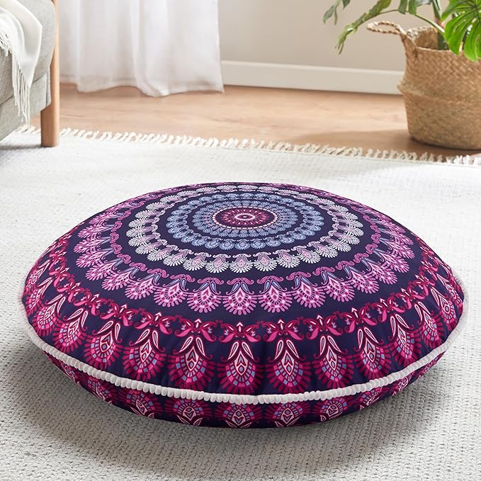 Codi 32 Inch Round Floor Pillow, Large Meditation Pouf Cushion , Memory Foam Stuffer Circle Throw Pillows - (Purple Orchid, 1 Count (Pack of 1))