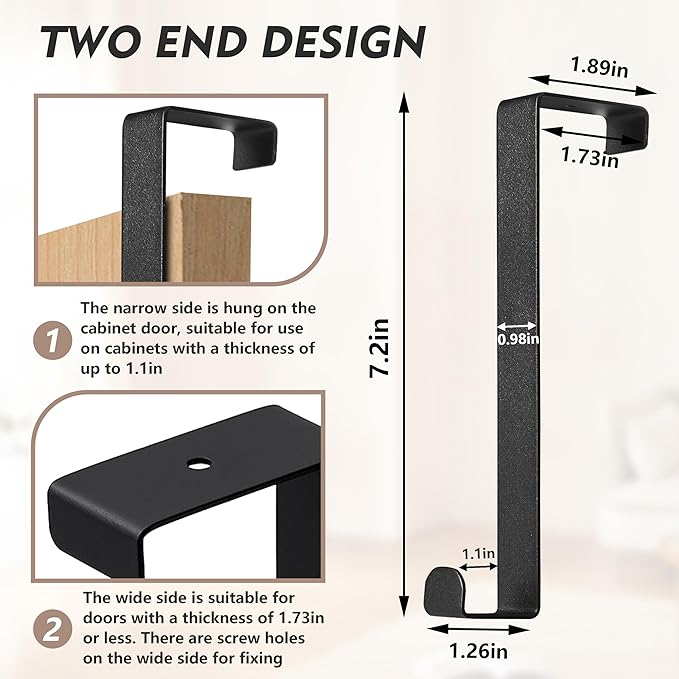 OUYIALY Over The Door Hooks, 2-Pack Heavy Duty Towel Rack Hanger for Bathroom, Bedroom, Dorm Room, Fixed Door Hooks for Hanging Robe, Coat, Towel, Organizer (Black)