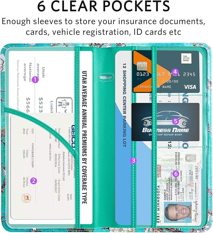 CoBak Car Registration and Insurance Holder - Vehicle Glove Box Car Organizer, Auto Truck Compartment Accessories Case with Magnetic Closure for Driver License, Cards