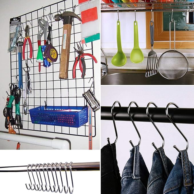 10 Pcs Heavy Duty 4.7 Inches Extra Large S Shape Hooks Heavy-Duty Metal Hanging Hooks Apply Kitchenware Bathroom Utensils Plants Towels Gardening Multiple uses Tools (Silver)