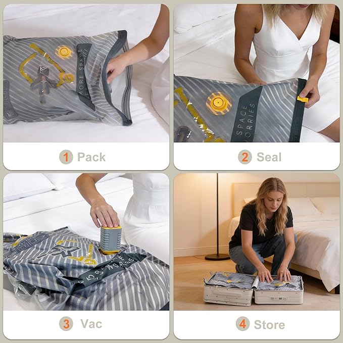 10-Pack Travel Vacuum Bags with Wireless Rechargeable Pump, Carry-on Size Compression Packing Bags for Luggage & Suitcase, Space Saver for Clothes & Clothing, 10 Combo Travel Size, Fast 3S Vacuum