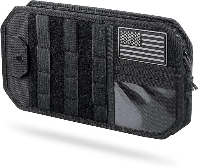 Pitozer Molle Car Sun Visor Organizer with Zipper Storage Pouch & Glasses Clip, Auto Semi-Rigid MOLLE Panel for Police Gear & Overlanding Accessories, Fit Most Cars, SUVs, Vans & Trucks