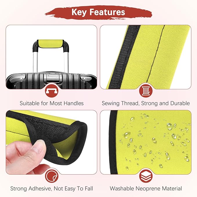 TIXIPEM Luggage Handle Wrap [6PCS] - Neoprene Luggage Identifiers Use for Suitcases & Carry on & Travel Accessories - [Yellow-6IN/15CM] Comfort Grip Handle Cover