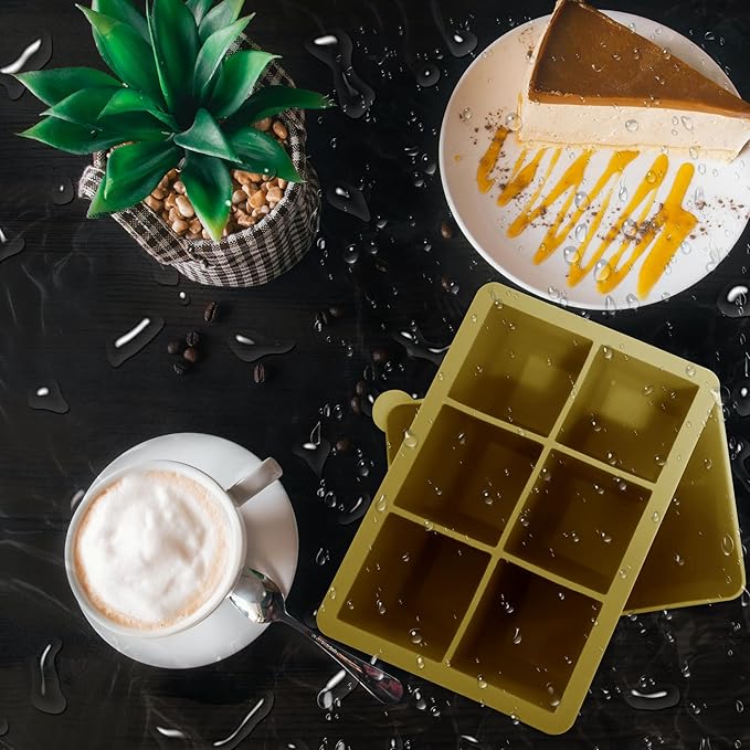Silicone Ice Cube Trays with Lids, Large Square Ice Cube Molds for Freezer, Whiskey, Cocktail, Stackable Flexible and Reusable & Easy Release BPA Free (2 Pack&Dark Gray and Army green)