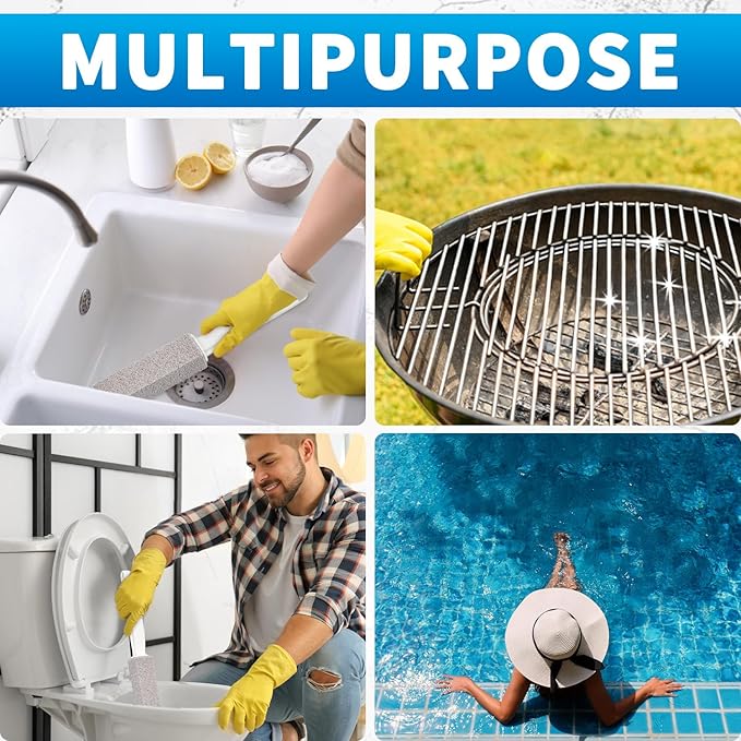 4TH Pumice Stone Toilet Bowl Cleaning Stick with Extra Large Handle,Cleans Away Limescale Stain,Hard Water Rings, Calcium,Iron and Rust. Remover for Tile/Bath/Kitchen - 2 Pack