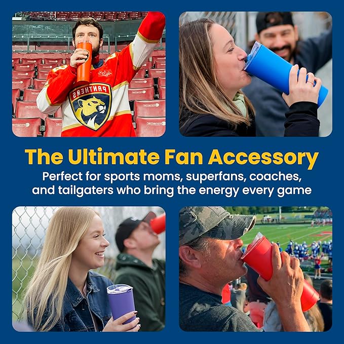 The LoudCup Blow Horn Tumbler, Cheer & Sip 2-in-1 Reusable Water Bottle with Built-In Horn for Sports Games, Tailgates, Parties & Events, BPA-Free