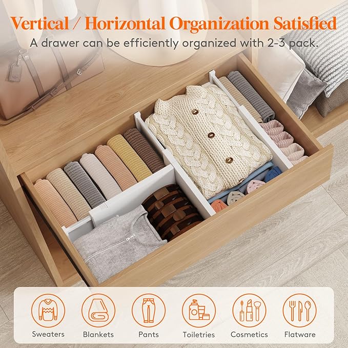 Lifewit 6 Pack Drawer Dividers Plastic 6" High, 13.5-22" Adjustable Drawer Organizers for Clothes, Expandable Dresser Separators in Bedroom/Bathroom/Kitchen/Office Organization and Storage, PLS6
