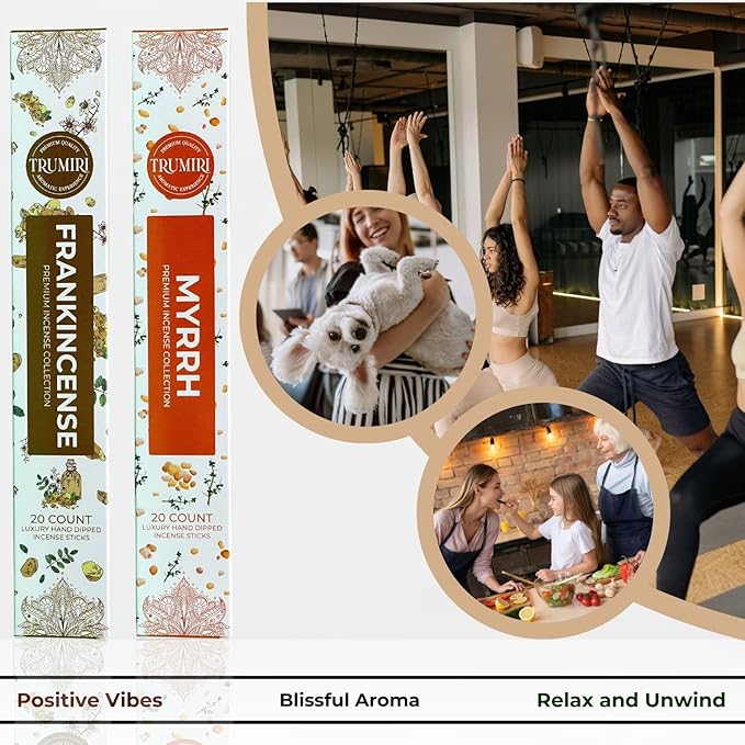 Trumiri Incense Sticks - Combo Pack of 40 Insence-Sticks - 20 Frankincense and 20 Myrrh - Insense - Insents - Incents - Inscense - Incence - Incienso - All Natural Non Toxic Incense Sticks