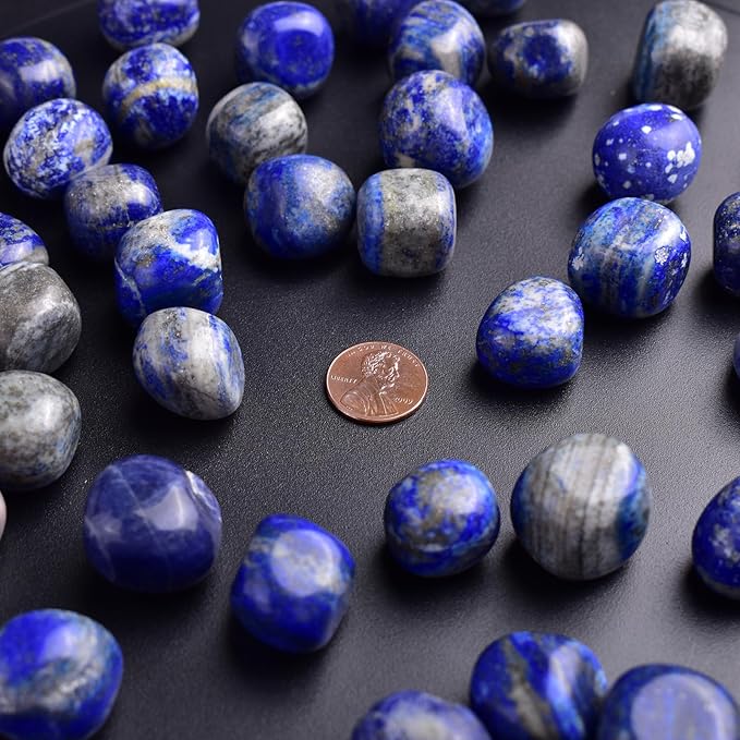 Polished Stone Set Lapis Lazuli Crystals, 0.8" Handpicked Tumbled Gemstones Rocks, Pebbles for Reiki, Chakra, Healing, Home Decor