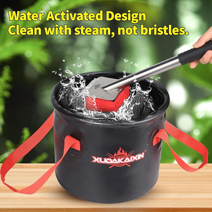 XUDAKAIXIN Grill Brush Bristle Free,BBQ Replaceable Scraper Cleaning Head,Safe Grill Accessories for Cast Iron Grates/Porcelain/Weber Gas/Charcoal Grill,Grill Brush for Outdoor Grill-Red