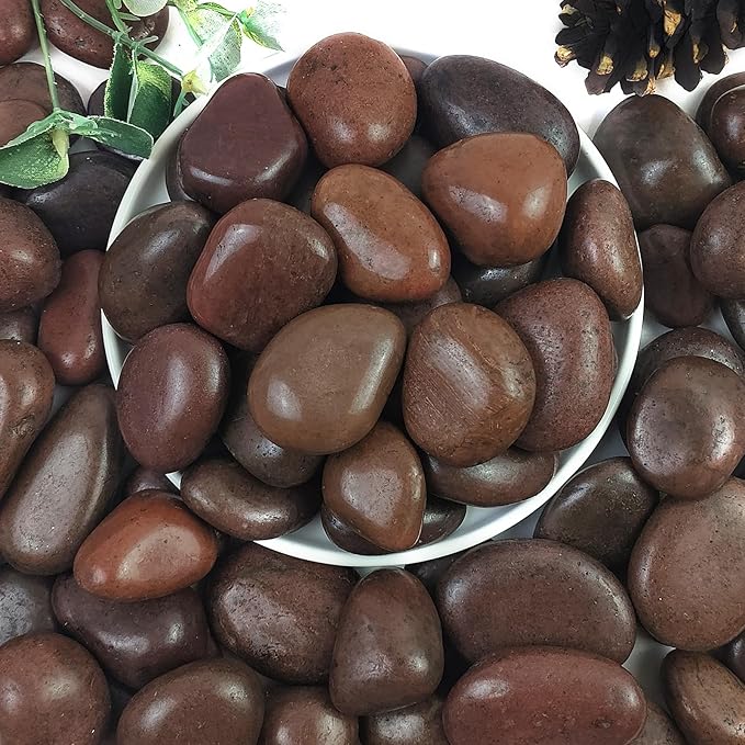Rocks for Plant 5lbs, Red River Rocks 1-2 Inch Natural Pebbles for Indoor Plants, High Polished Decorative Stones Vase Filler Fish Tank Aquariums Landscaping Garden