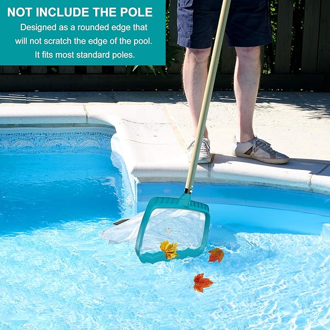 POOLWHALE Professional Pool Skimmer Net, Heavy Duty Swimming Leaf Rake Cleaning Tool with Deep Fine Nylon Mesh Net Bag - Fast Cleaning,Easy Scoop Edge,Debris Pickup Removal (No Pole)