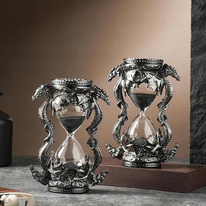 Mythical Fantasy Dragon Sandglass Sand Timer, Gothic Decorative Statue - Unique Vintage Classic Hourglass Timer, Desk Home Decor Gift, 6-inch, Single 15 Minutes (Black Dragon)