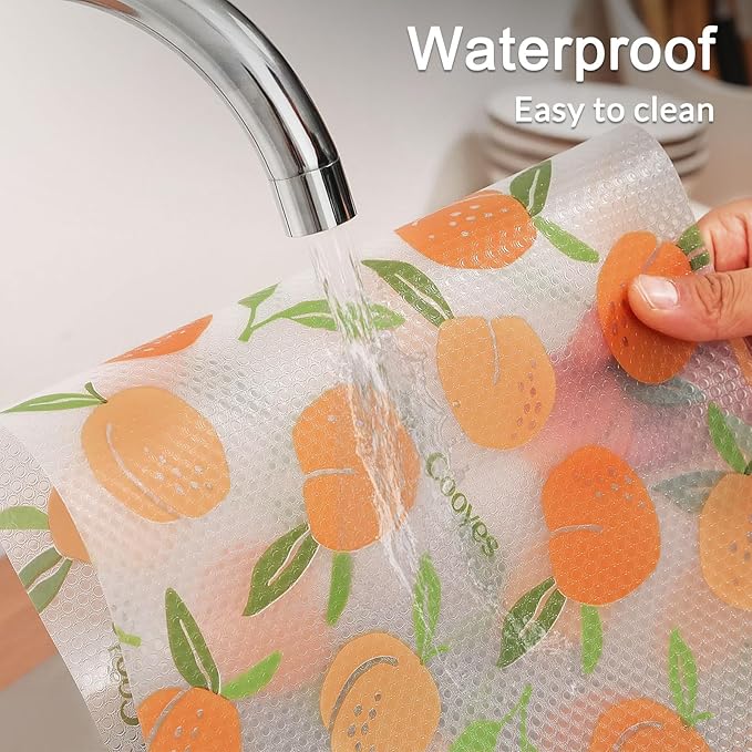 Cooyes Shelf Liner, Non-Adhesive Waterproof Drawer Liner, Durable Easy-to-Cut EVA Shelf Paper for Kitchen Cabinets, Refrigerator, Cupboard, and Dresser (17.5 Inch W x 360 Inch L, Peaches)
