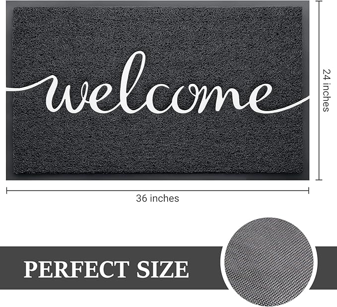 Door Mat, Welcome Mat Low Profile Floor Mat Front Doormat Indoor and Outdoor Doormat Non Slip Rugs for Entryway, Patio, High Traffic Areas (36"x24", Black-Welcome)