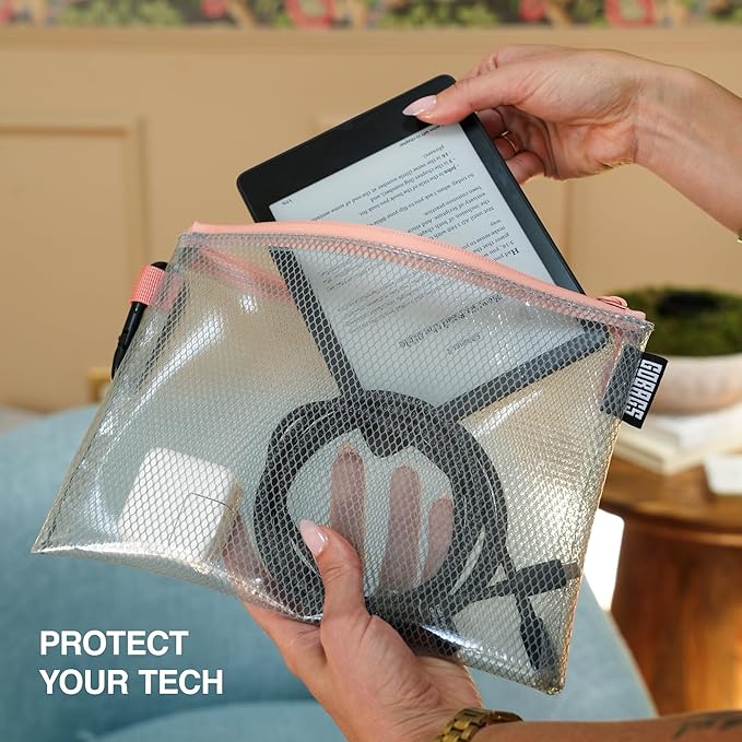 GOBAGS Air Production Multi-Size Clear Zipper Pouch (4-Pack) – Cable Organizer & Travel Gear Bag for Electronics, Camera Accessories, Tool Pouch & Small Tech Storage (Pink)