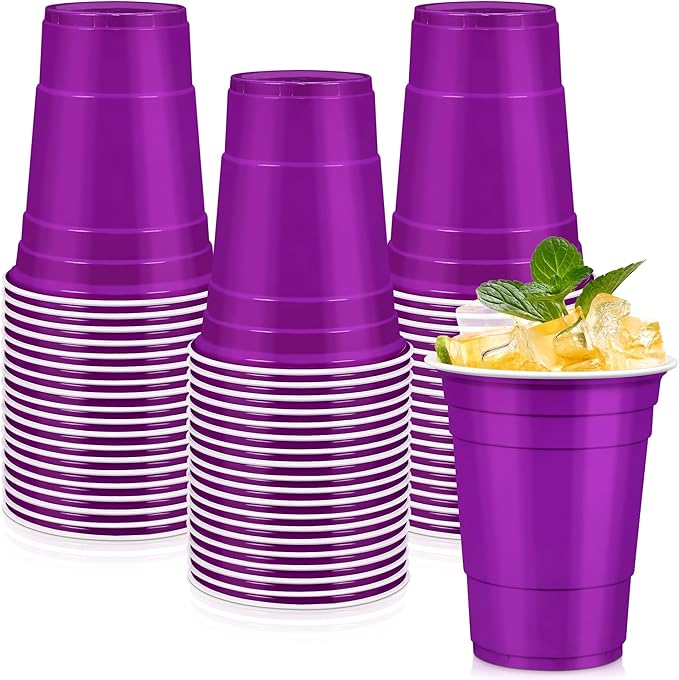 LANLISA 50 Purple Plastic Cups, 16 oz Disposable Cups, Drinking Cups For Birthday Party, Graduation, Mothers Day, Halloween