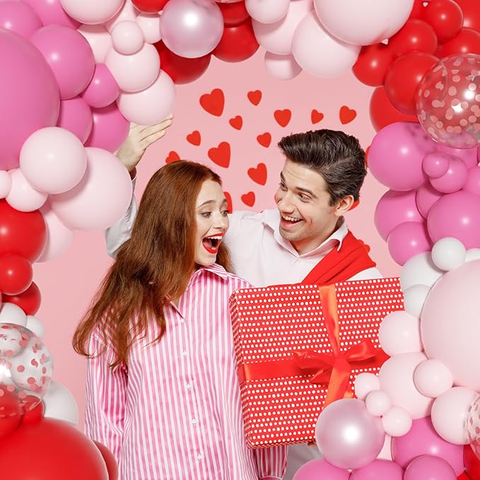 Ouddy Party Red and Pink Balloons Arch Garland Kit, Different Sizes 18 12 10 5 Inch Rose Red Latex Confetti Red and Pink Balloon for Birthday Wedding Engagement Party Decorations