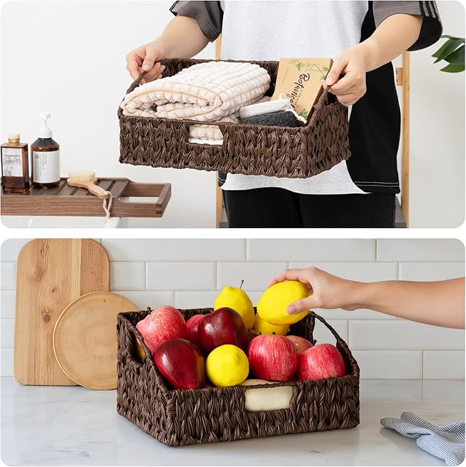 GRANNY SAYS Wicker Storage Basket for Shelves, Wicker Basket with Handles, Trapezoid Woven Baskets for Storage, Decorative Baskets for Home Decor, Brown, 2 Pack
