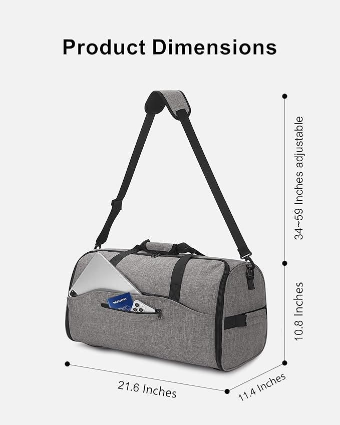 NPBAG Convertible Garment Duffle Bags for Travel - Carry on Garment Bag, Suit Bag for Men & Women, 3 in 1 Foldable Travel Duffle Backpack with Shoulder Strap (Woven Grey)