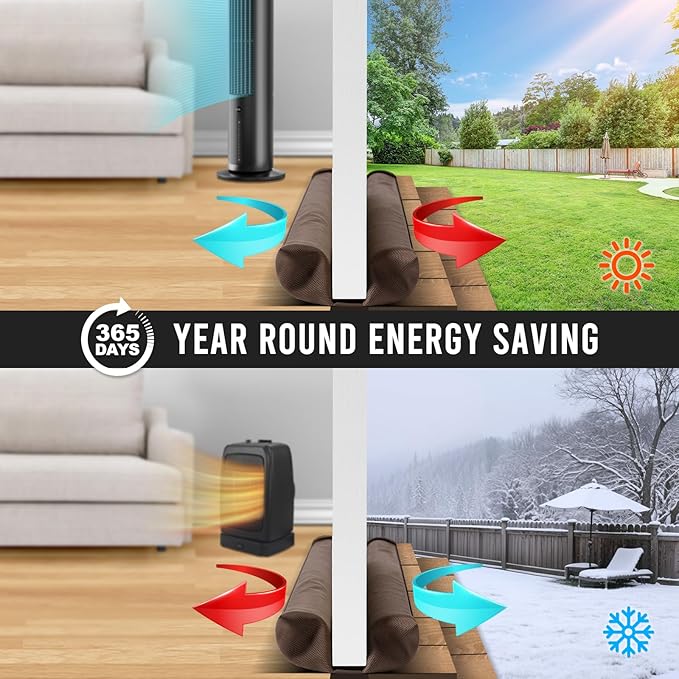 Comfyanno Under Door Draft Stopper - Bottom Door Gap Filler & Seal - Fits 24” to 30” Door, Blocks Cold Air, Noise, Sound, Wind, Bugs, Easy to Install, Double-Sided Block, No Adhesive, Brown