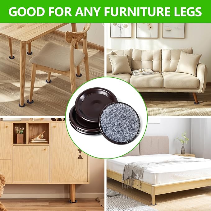 1 5/8" Round Carpet Bottom Furniture Caster Cups, Reusable Furniture Sliders for Hardwood Floors, Felt Furniture Pads Coasters to Protect Tile or Laminate Floors from Scratches, Brown/Gray (24 Pack)