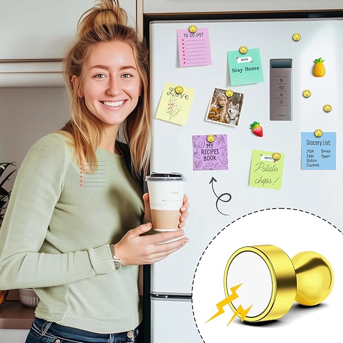 FINDMAG Strong Fridge Magnets, Decorative Small Refrigerator Magnet for Whiteboard, Aesthetic Cute Fridge Magnets, Cool Dry Erase Board Magnet for Office, Kitchen, Classroom, Map, Pack of 28 (Gold)