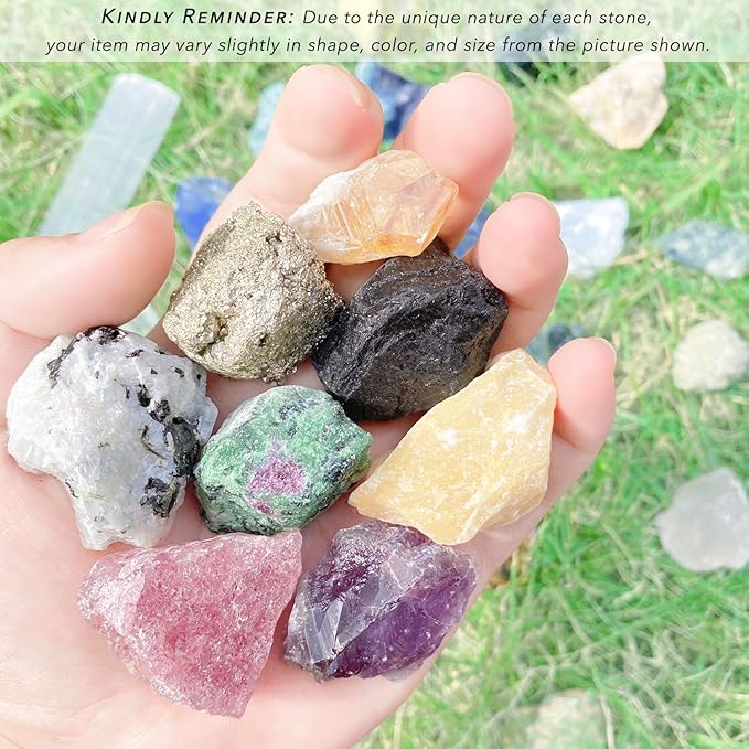 32 Natural Crystals and Healing Stones with Guide, Real Raw Crystals Set for Crystal Healing, Chakra, Meditation, Home Decor, Bulk Rough Stone Collection