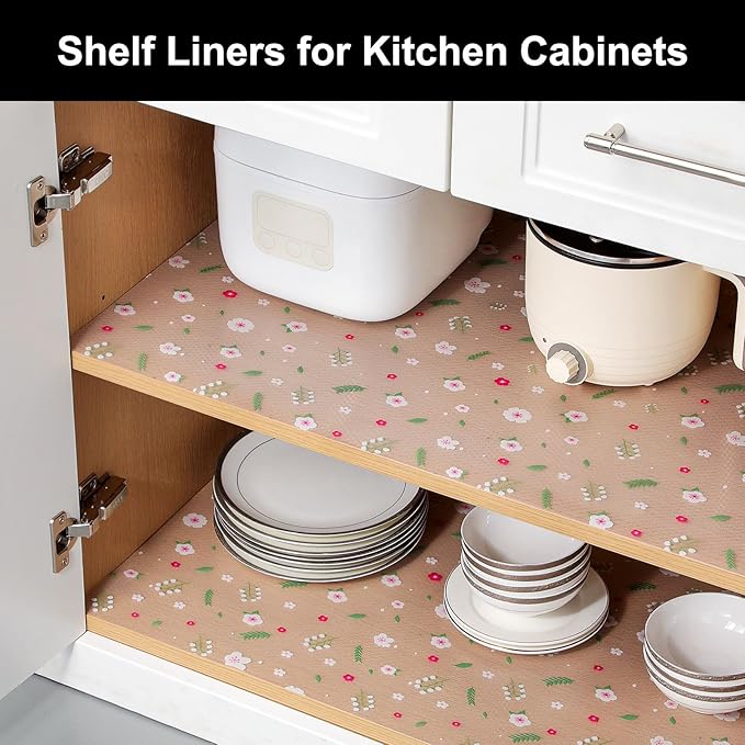 Cooyes Shelf Liner - Premium Non-Adhesive Cabinet & Drawer Liner for Kitchen - Waterproof Shelf Paper with Modern Pattern - Durable EVA Cabinet Mat - Easy to Cut (11.8" W x 236" L)