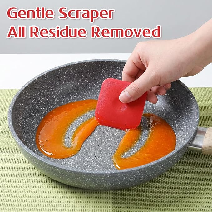 6PCS Plastic Pan Scraper Tool, Red Kitchen Scrapers for Cast Iron, Food Scrapers Tool Pan Cleaning, Food Scraper for Grease and Burnt Residue