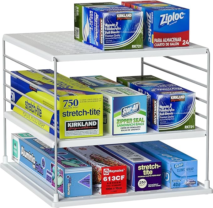 WANCHIY Upgraded Cabinet Organizers and Storage - Divided Compartment Holder for Plastic Bags, Wraps, Foil, Snacks, and Boxes for Kitchen Organization and Storage - Under Sink Organizers and Storage Suitable