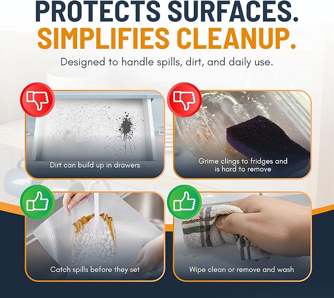 Shelf Liner Drawer Liner for Kitchen Cabinets Non-Adhesive by Linda’s Essentials (12 x 240 Inches) - Non-Slip Easy Clean Kitchen Cabinet and Cupboard Protector, Waterproof Mat, Clear Roll