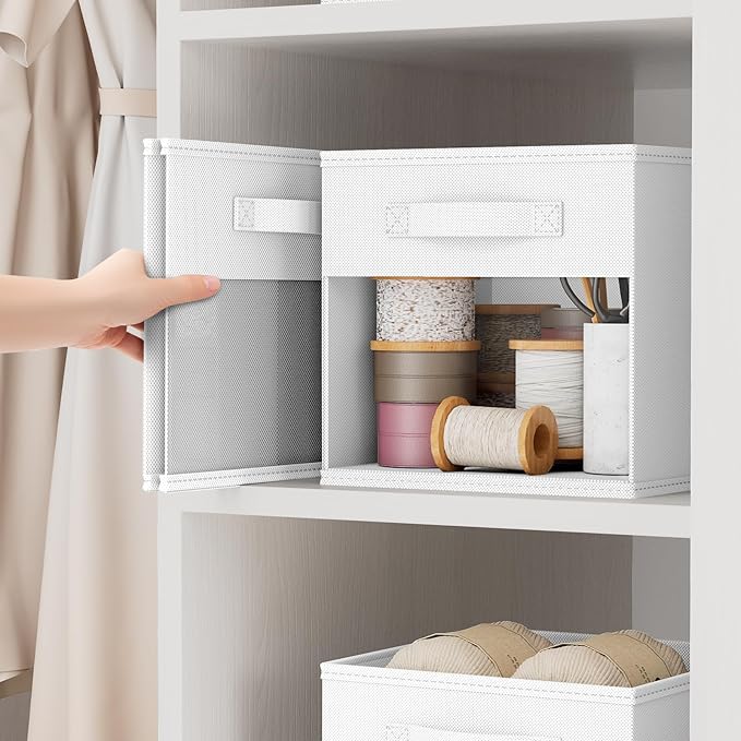 DIMJ Storage Cubes, Cube Storage Bin, 8 Pack Foldable Storage Baskets with Window, Closet Storage Bins with Handle, 11x 11 inch Storage Cubes for Clothes, Toys, Books (White)