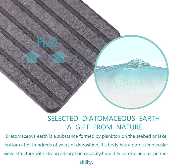 NiuYichee 2 PCS Water Absorbent Diatomite Coasters (12.2" x 4"), Grooved Design, Water Absorbing Stone Used for Hand Soaps & Plants & toiletries in The Modern Home