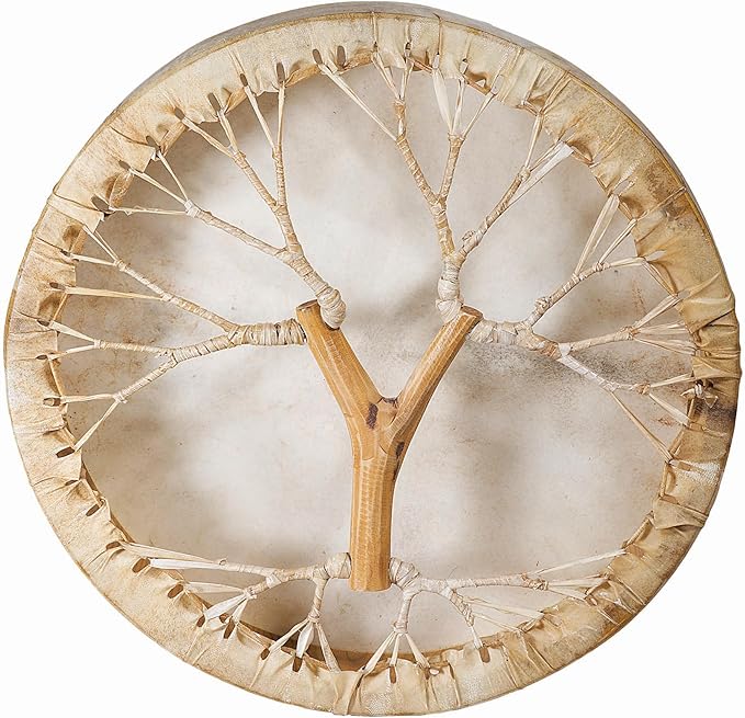 Handmade Shaman drum Frame Drum round 16" 18" 20" with goat skin Tree style on the back and handle Embrace Nature's Rhythms Authentic Native American Style Soul-Stirring Beats (16 inch)