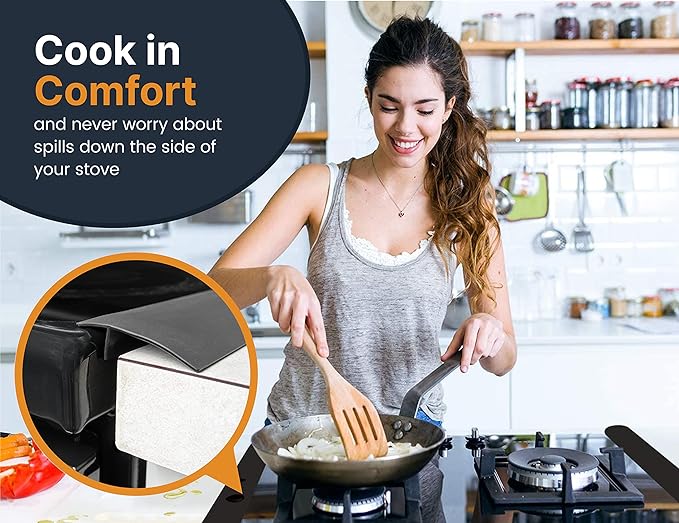 Linda's Essentials Silicone Stove Gap Covers (2 Pack), Heat Resistant Oven Gap Filler Seals Gaps Between Stovetop and Counter, Easy to Clean Stove Gap Guard (21 Inches, Black)