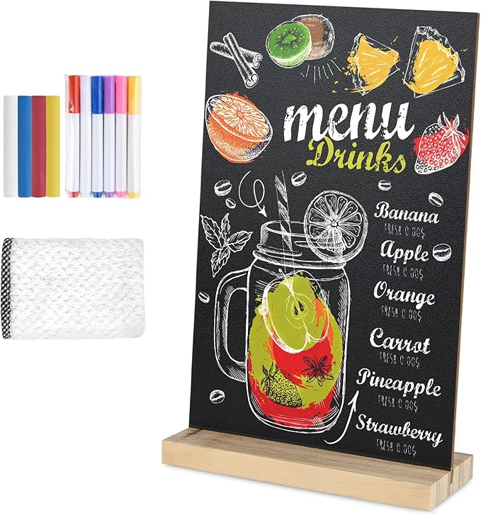 1 Pack Chalkboard 5.1x7.9 inch Small Chalkboard Sign with Wood Base Double-Sided Message Boards Menu Chalk Board Stand for Kitchen Wedding Bar Restaurant