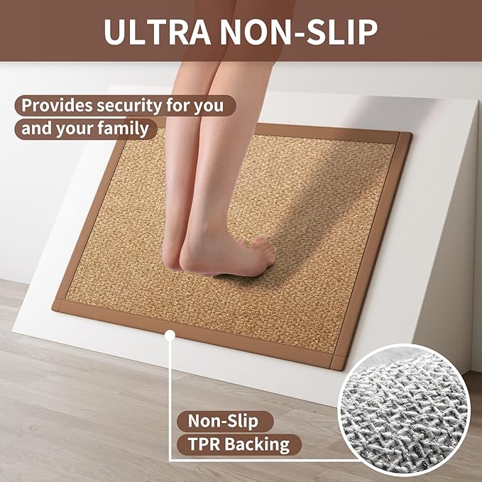 YDKGL Kitchen Rugs Non Slip Washable, Super Absorbent Kitchen Mats for Floor, Rubber Backing Jute-Like Braid Kitchen Sink Mat Runner Rug Standing Floor Mat, Easy to Clean, Brown 17"x47"