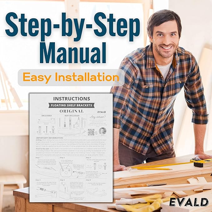 EVALD Standard Floating Shelf Bracket | 6-inch Brackets for Shelves with Anchors and Screws | Invisible Shelf Supports for Home and Office Decor | Suitable for Fireplace Various Wall Types (6 Inch)
