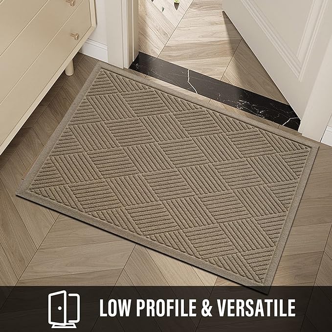 Sturdy Front Door Mat, Absorbent Muddy Dirt Resist Welcome Door Mats Outdoor Indoor, Stain and Fade Resistant, Non-Slip Rubber Backing Low Profile Doormat for Entryway, 36×24, Beige