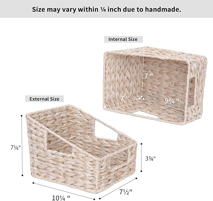 GRANNY SAYS Wicker Basket with Handles, Trapezoid Decorative Woven Baskets, Waterproof Wicker Storage Baskets for Shelves, Basket for Organizing, Butter Milk, 2-Pack