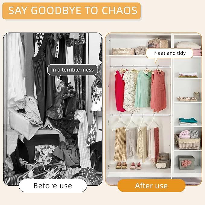 1.3 Inch Diameter Closet Rods for Hanging Clothes, 17-28 Inch Adjustable, Metal Heavy Duty Closet Pole, Silver Closet Bar for Hanging Clothes, Suitable for Closets, Wardrobes, Bathrooms, Windows