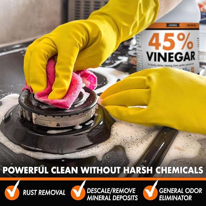 Chromex 45% Ultra Concentrated Vinegar - Dilutes to 9 Gallons - 9x Strength Multi-Purpose Cleaning, Deodorizing, Laundry, Gardening, Descaling, and Drain Cleaning Solution - 1 Gallon