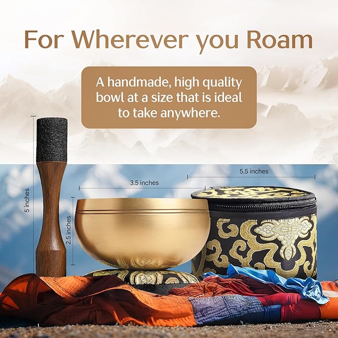 Tibetan Singing Bowl Set with Case – Authentic Plain Design – Complete Meditation Bowl Kit with Cushion, Mallet, Box & Guide – Perfect Tibetan Bell for Yoga, Relaxation, & Sound Healing