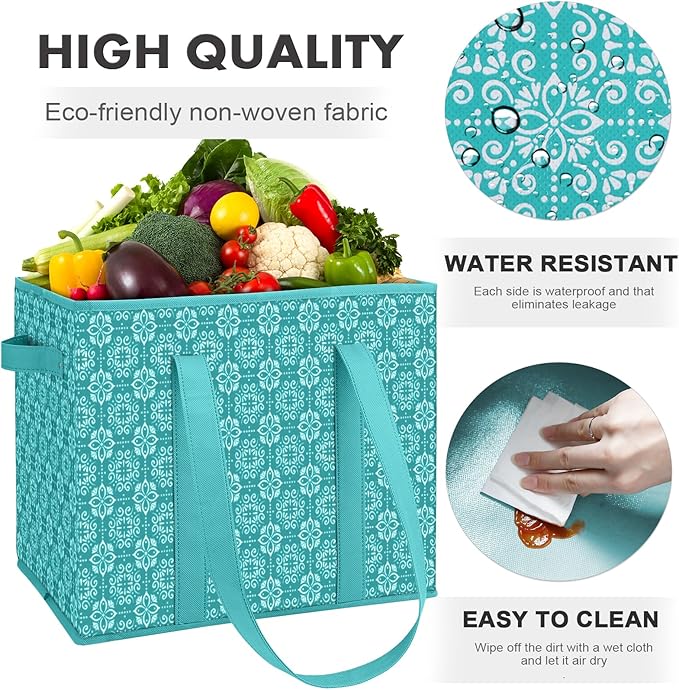 WISELIFE Reusable Grocery Bags 8 Pack, Large Grocery Tote Bag Water Resistant Shopping Bags Foldable Grocery Bag for Clothes, Shoes and Picnic, Green