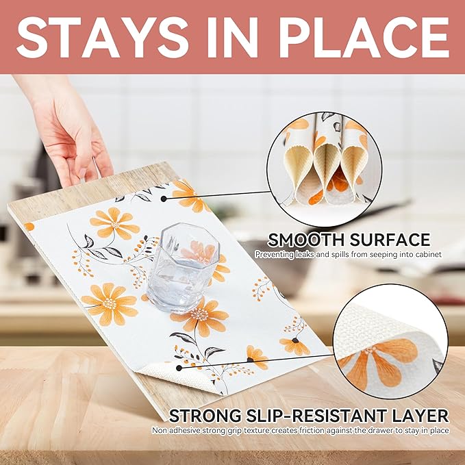Shelf Liner, Non Adhesive Daisy Floral Printed Cabinet Liner for Pantry Drawer, Strong Grip Non Slip, Shelf Liners for Kitchen Cabinets Organization 12 Inch x 10 FT (10 Rolls) Signature Delivery