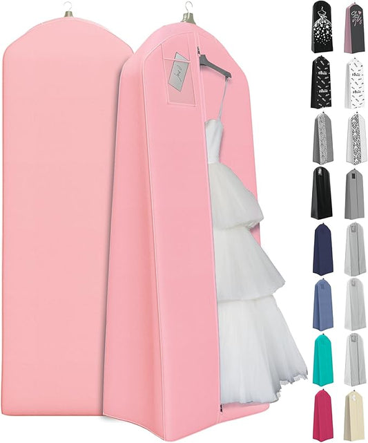 Your Bags Wedding Dress Garment Bag – 72" Garment Bags for Hanging Clothes with 20" Gusset for Puffy Gowns – Durable Dress Cover for Travel or Storage – Rip-Resistant with ID Window - Lt Pink