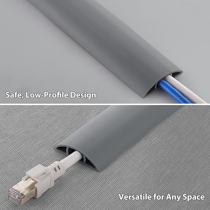 ZhiYo 5.6ft Cord Covers for Wires on Floor, Cord Hider Floor Hide Extension Cords, Soft PVC Cable Cover Cable Protector, Wire Cavity W0.62in H0.31in, Gray